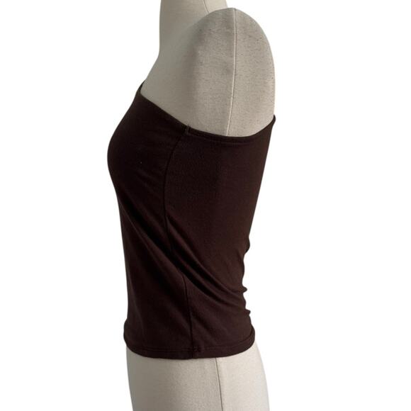 Y2K HOLLISTER Heart Rhinestone Cut Out One Shoulder Tank Top Chocolate Brown S - Picture 5 of 10